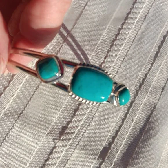 Jay King DTR mine finds 3 turquoise stone cuff bracelet 925 Sterling - Picture 3 of 12